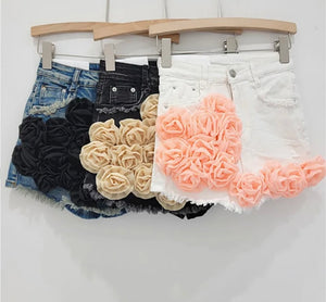 Women Fashion Floral Patchwork Denim Shorts