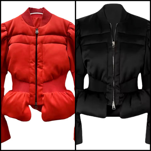 Women Fashion Solid Color Zip Up Puff Jacket