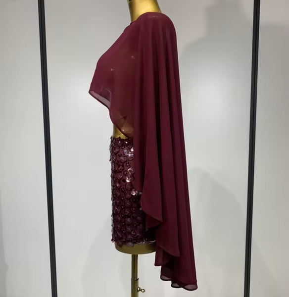 Women Sexy Mesh Crop Two Piece Sequins Skirt Set