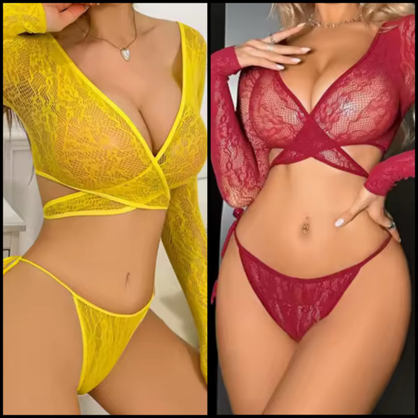Women Sexy Lace Full Sleeve Lingerie Set