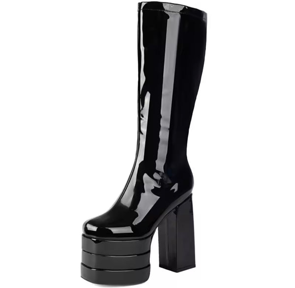 Women Color Platform Patent Leather Fashion High Heel Boots