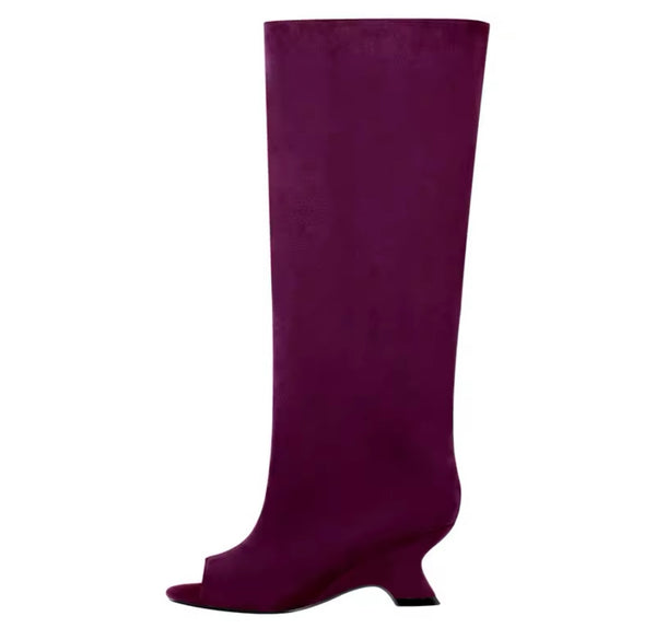 Women Color Open Toe Suede Knee High Boots
