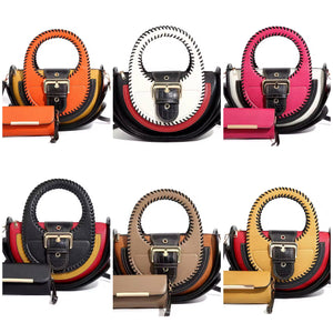 Women Fashion Color Patchwork Buckled Leather Wallet Purse Set