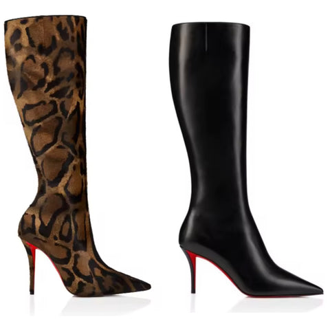 Women Fashion Leopard/Black High Heel Knee Length Boots