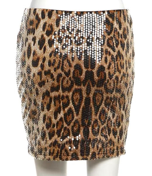 Women Sexy Sequins Leopard Knee Length Skirt