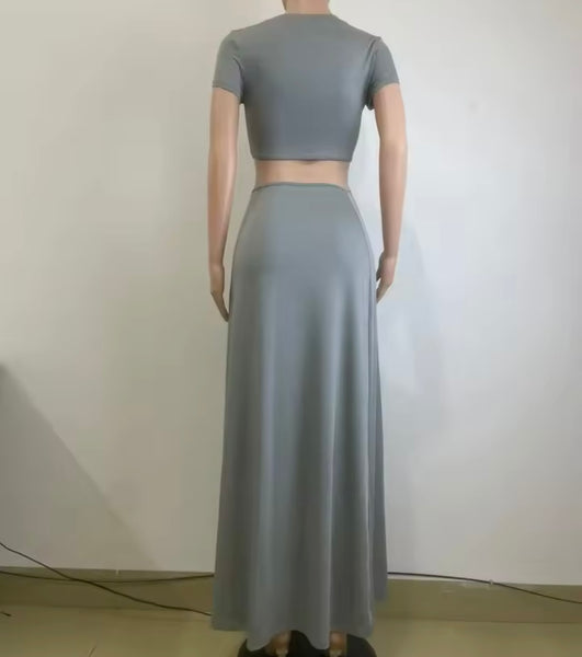 Women Sexy Gray Short Sleeve Cut Out Maxi Dress
