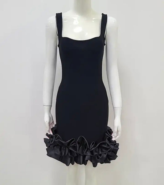 Women Sleeveless Ruffled Sexy Black Dress