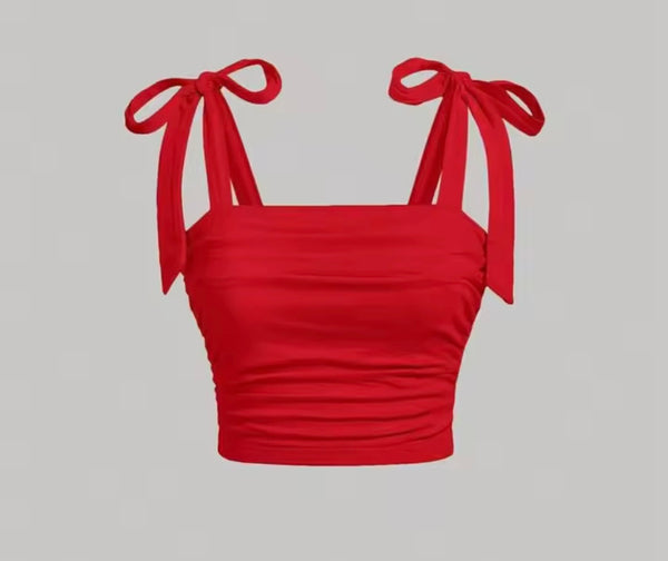 Women Color Tie Up Sleeveless Fashion Crop Top