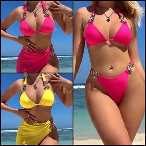 Women Sexy Color Crystal Bikini Cover Up Set