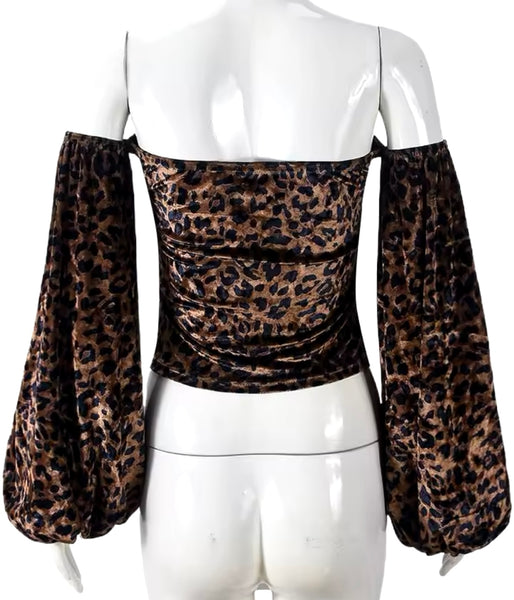 Women Sexy Fashion Leopard Off The Shoulder Full Sleeve Top