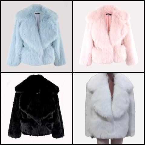 Women Color Fashion Faux Fur Warm Jacket