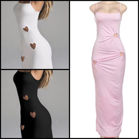 Women Sexy Sleeveless Solid Color Cut Out Heart Maxi Dress