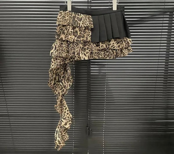 Women Sexy Fashion Ruffled Leopard Print Skirt