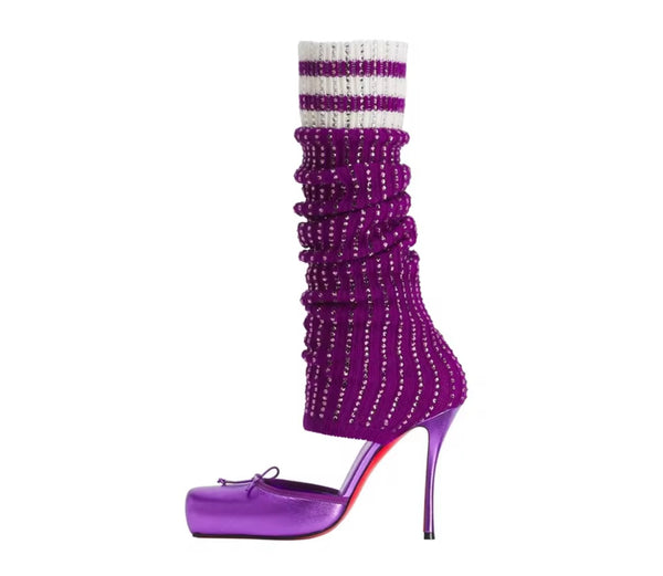 Women Fashion Rhinestone High Heel Knee Length Boots