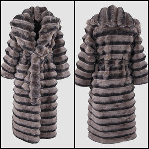 Women Warm Gray Fashion Faux Fur Trench Jacket
