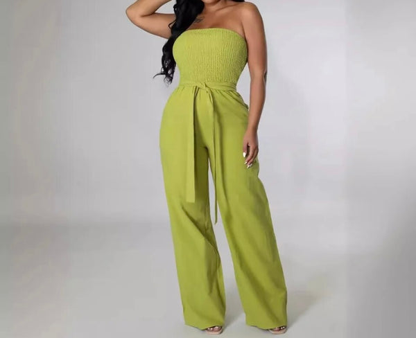 Women Sexy Strapless Solid Color Jumpsuit