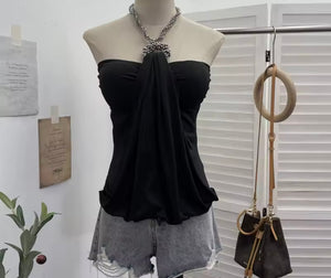 Women Metal Halter Sleeveless Color Fashion Top