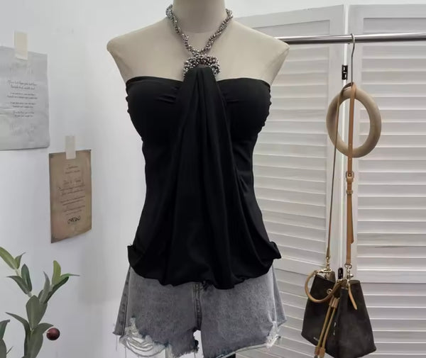 Women Metal Halter Sleeveless Color Fashion Top