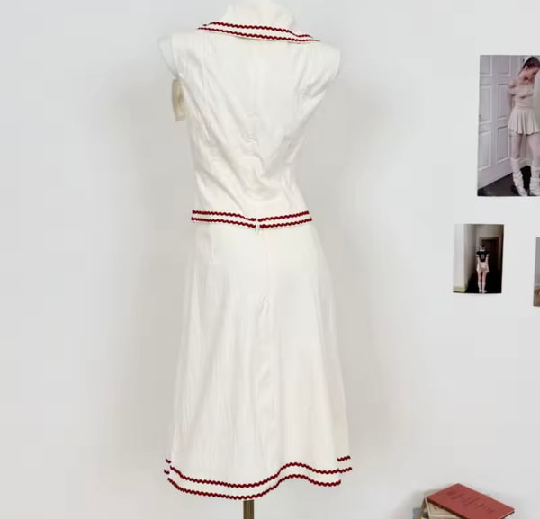 Women Sleeveless Embroidered Striped Two Piece Skirt Set