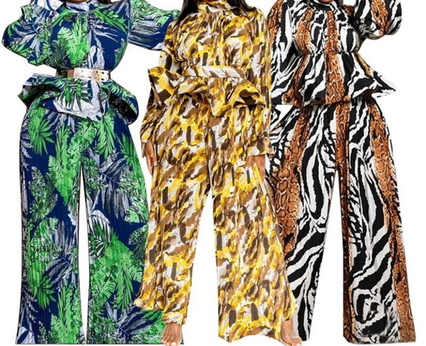 Women Fashion Multicolored Print Full Sleeve Two Piece Pant Set