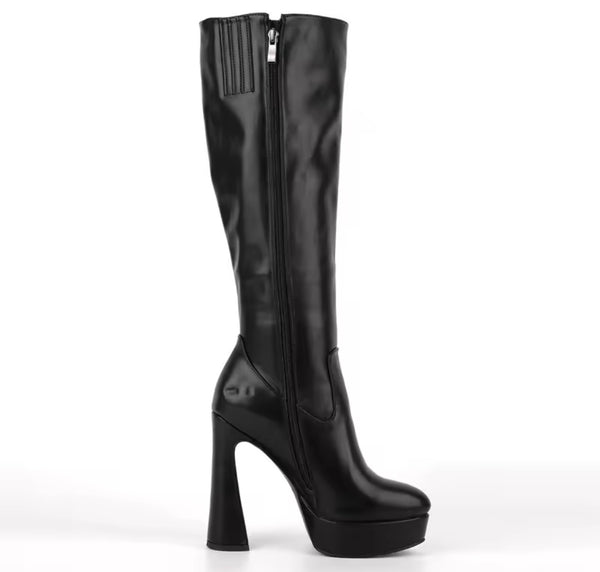 Women Color Platform High Heel Faux Leather Knee Length Boots