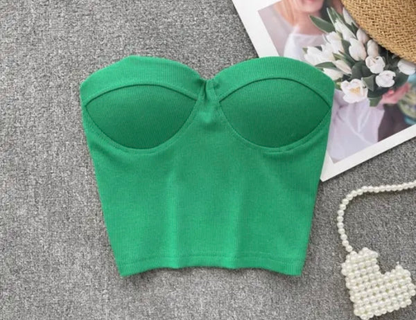 Women Sexy Strapless Solid Color Crop Top