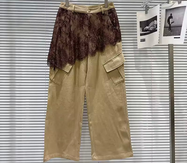 Women Khaki Lace Wrap Fashion Pants