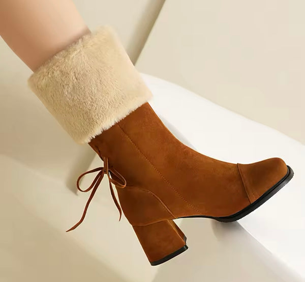 Women Fashion Wool Suede Zip Up Ankle Boots