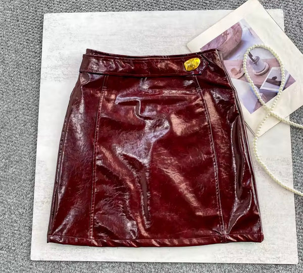 Women Fashion High Waist Metal PU Skirt