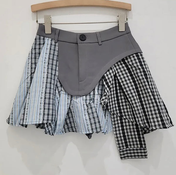 Women Fashion Color Plaid Patchwork Skirt
