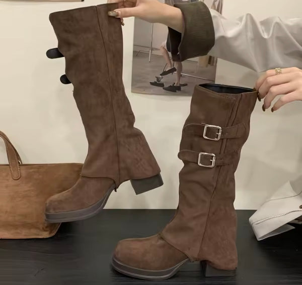 Women Suede Detachable Round Toe Fashion Knee/Ankle Boots
