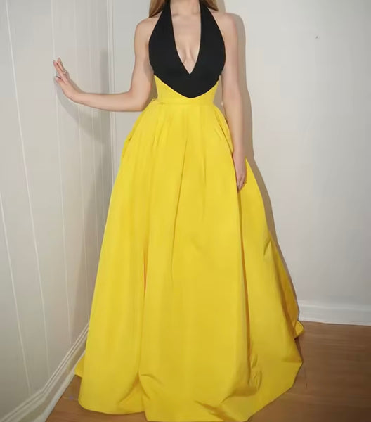 Women Sexy Halter Sleeveless Color Patchwork Maxi Dress