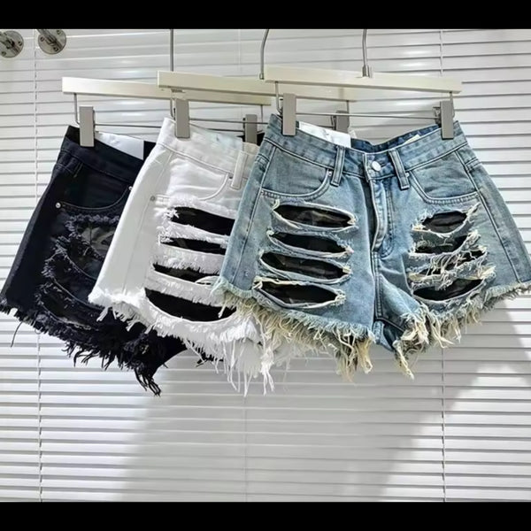 Women Fashion Ripped Denim Shorts