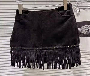 Women Sexy Fashion Suede Fringe Tassel Skirt