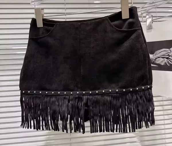 Women Sexy Fashion Suede Fringe Tassel Skirt