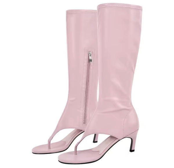 Women Color Fashion Open Toe Zip Up Faux Leather Boots