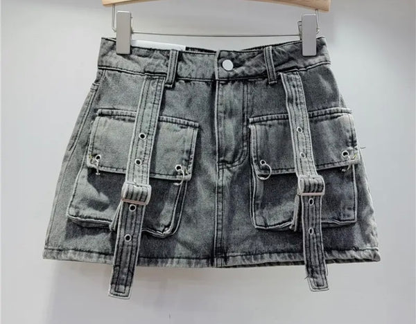 Women Fashion Cargo Denim Skirt