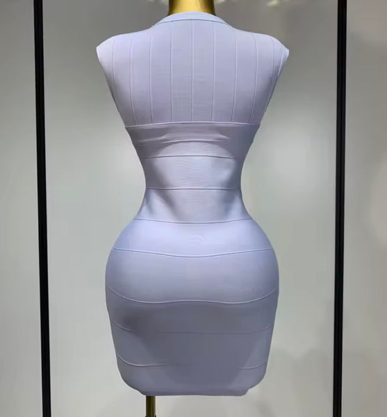 Women Sexy Front Zipper Sleeveless Bandage Dress