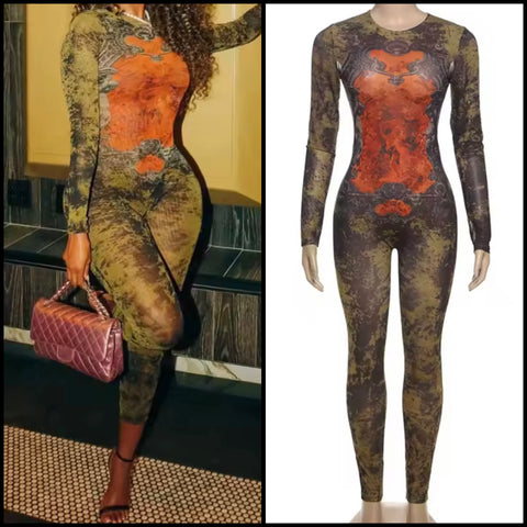Women Fashion Full Sleeve Printed Jumpsuit