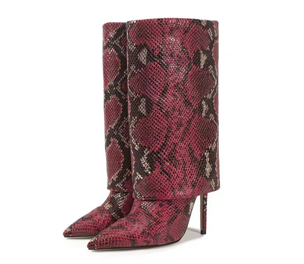 Women Fashion Animal Print Pointed Toe High Heel Boots