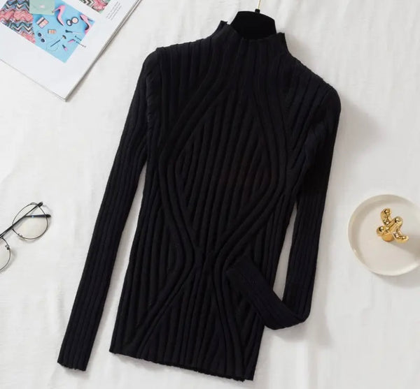 Women Ribbed Full Sleeve Turtleneck Fashion Top