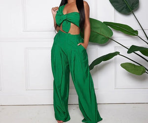 Women Sexy One Shoulder Sleeveless Two Piece Pant Set