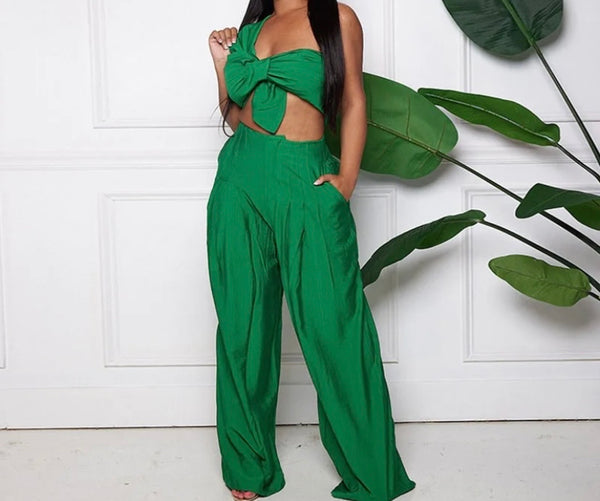 Women Sexy One Shoulder Sleeveless Two Piece Pant Set