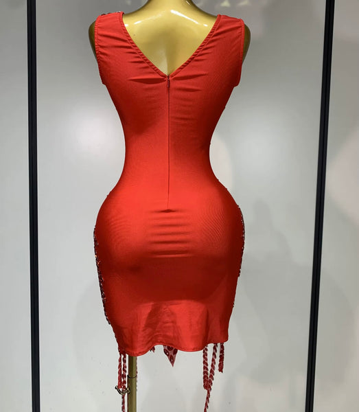 Women Sexy Sleeveless Sparkly Rhinestone Mesh Dress