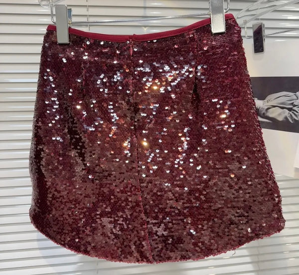 Women Sexy Solid Color Sequins Short Skirt