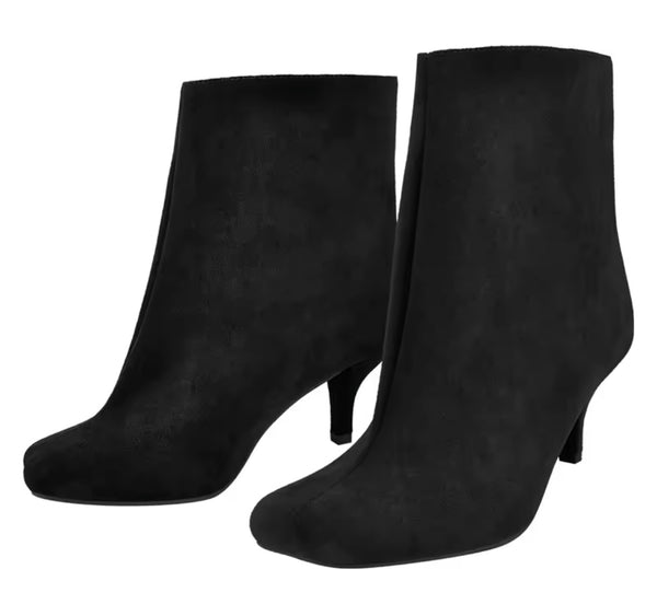 Women Color Fashion Square Toe Flock Kitten Heel Ankle Boots