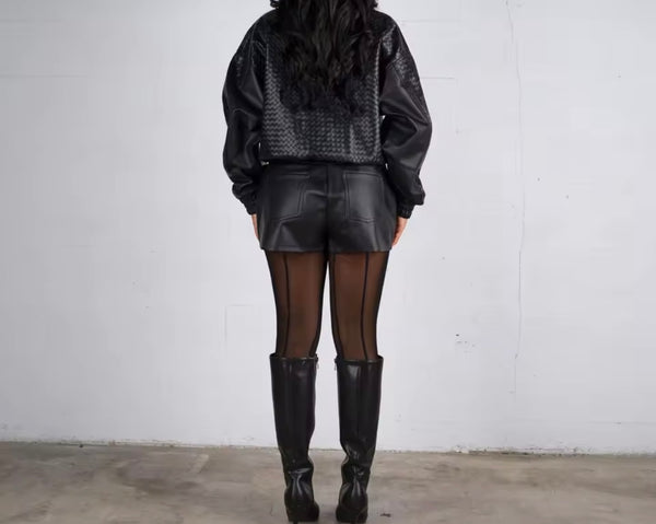 Women Fashion Color Zip Up Faux Leather Jacket