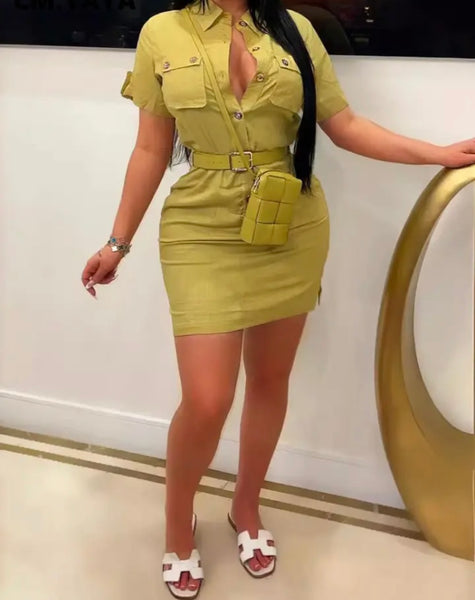 Women Fashion Button Up Short Sleeve Dress