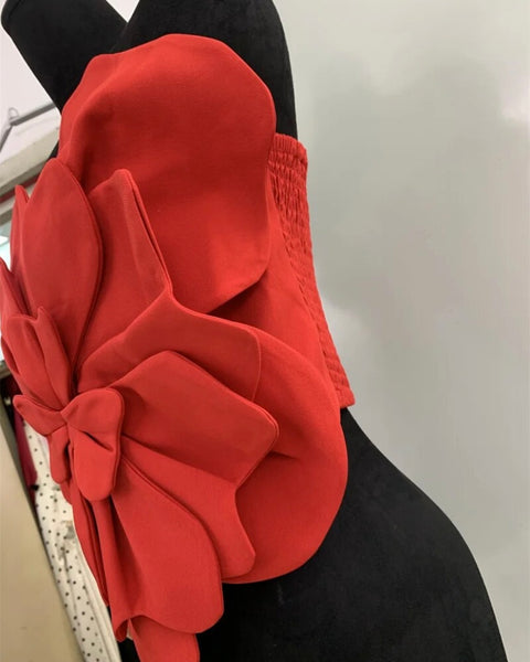 Women Sexy Strapless Red Floral Crop Top