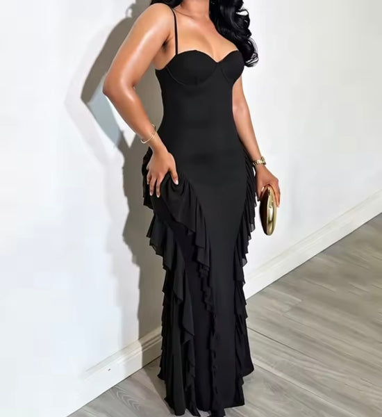 Women Sexy Sleeveless Ruffled Maxi Dress